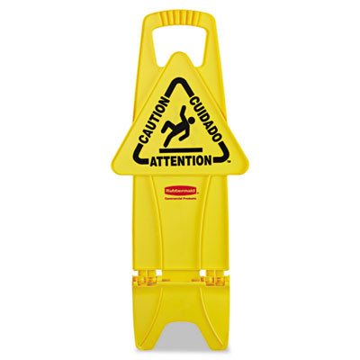 Stable Multi-Lingual Safety Sign, 13 X 13.25 X 26, Yellow