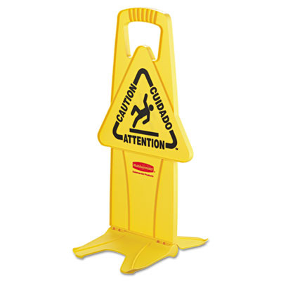 Stable Multi-Lingual Safety Sign, 13 X 13.25 X 26, Yellow