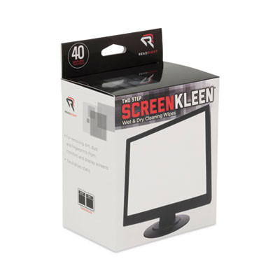 Two Step Screenkleen Wet And Dry Cleaning Wipes, 5 x 5, Unscented, 40/Box