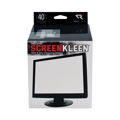 Two Step Screenkleen Wet And Dry Cleaning Wipes, 5 x 5, Unscented, 40/Box