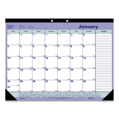 Monthly Desk Pad Calendar, 21.25 x 16, White/Blue/Green Sheets, Black Binding, Black Corners, 12-Month (Jan To Dec): 2026