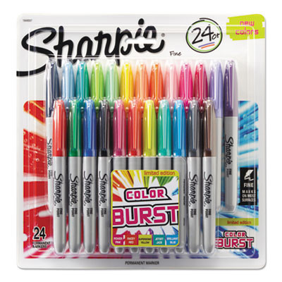 Fine Tip Permanent Marker, Fine Bullet Tip, Assorted Classic And Limited Edition Color Burst Colors, 24/Pack