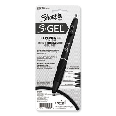 S-Gel High-Performance Gel Pen, Retractable, Extra-Fine 0.38 Mm, Black Ink, Black Barrel, 4/Pack