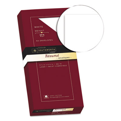 100% Cotton Resume Envelope, #10, Commercial Flap, Gummed Closure, 4.13 X 9.5, White, 50/Box