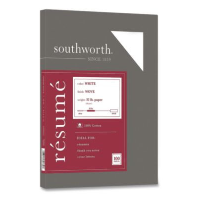 100% Cotton Resume Paper, 95 Bright, 32 Lb Bond Weight, 8.5 x 11, White, 100/Pack