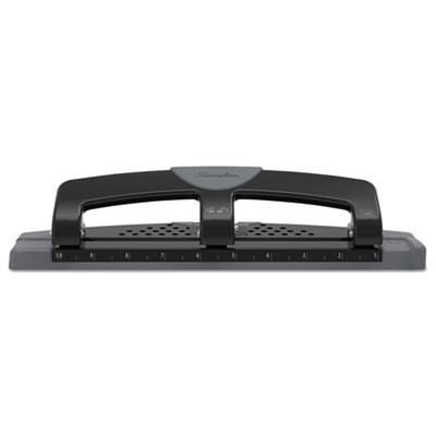 12-Sheet Smarttouch Three-Hole Punch, 9/32" Holes, Black/Gray