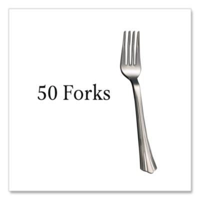 Sterling Heavyweight Plastic Cutlery, Fork, Silver, 50/Pack