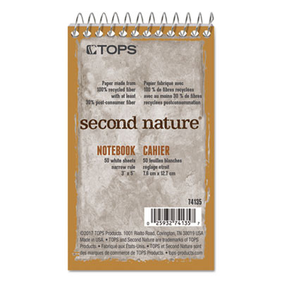 Second Nature Wirebound Notepads, Randomly Assorted Cover Colors, Narrow Rule, (50) White 3 x 5 Sheets
