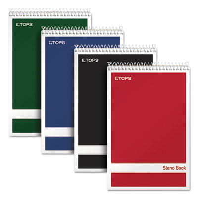 Steno Pad With Assorted Color Covers, Assorted Cover Colors, Gregg Rule, (80) White 6 x 9 Sheets, 4/Pack