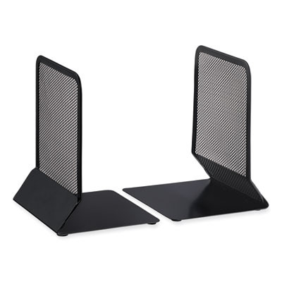 Metal Mesh Bookends, Nonskid Base, 5.38 x 5.38 x 6.75, Black, Pair