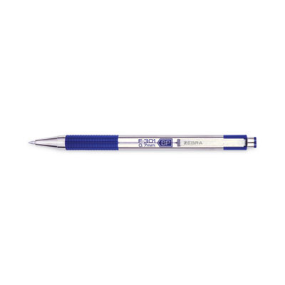 F-301 Ballpoint Pen, Retractable, Fine 0.7 Mm, Blue Ink, Stainless Steel/Blue Barrel, 2/Pack