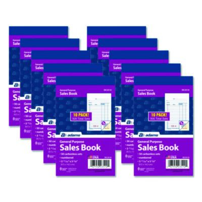 Multipart General-Purpose Sales Pad, Two-Part Carbonless, 3.34 x 5.13, 50 Forms/Pad, 10 Pads/Pack