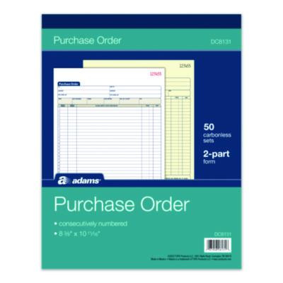 Multipart Purchase Order Pad, Two-Part Carbonless, 8.38 x 10.19, 50 Forms Total