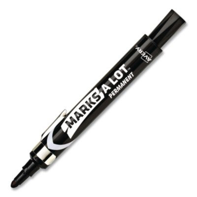 Marks A Lot Large Desk-Style Permanent Marker With Metal Pocket Clip, Broad Bullet Tip, Black