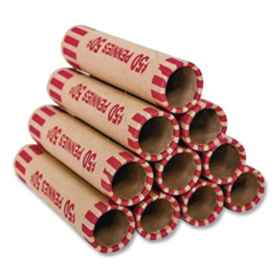 Crimped End Coin Wrappers, Pennies, Red, 1,000/Pack