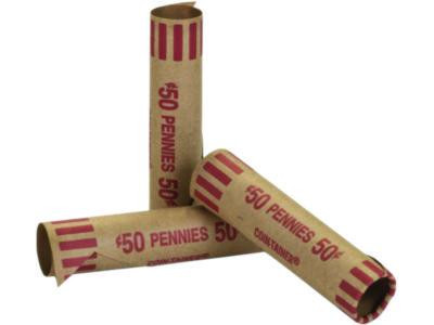 Crimped End Coin Wrappers, Pennies, Red, 1,000/Pack