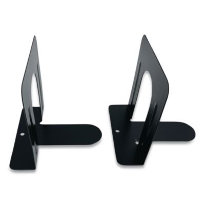 Steel Bookends, Contemporary Style, Nonskid Base, 4.75 x 4.75 x 4.75, Black, Pair
