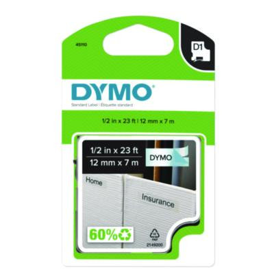 D1 Standard Labels, 0.50" x 23 Ft, Black Print On Clear Tape