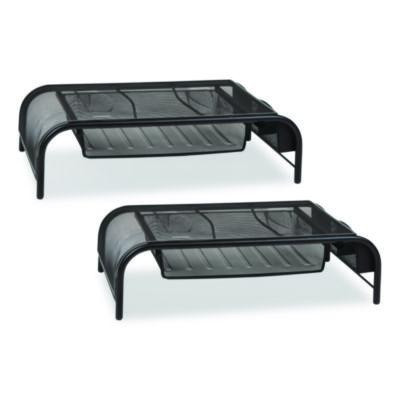 Metal Mesh Monitor Stand With Paper Tray, 20" x 11.5" x 5.5", Black, Supports 33 Lb, 2/Pack