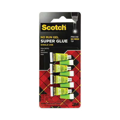 Single Use Super Glue No-Run Gel, 0.02 Oz, Dries Clear, 4/Pack
