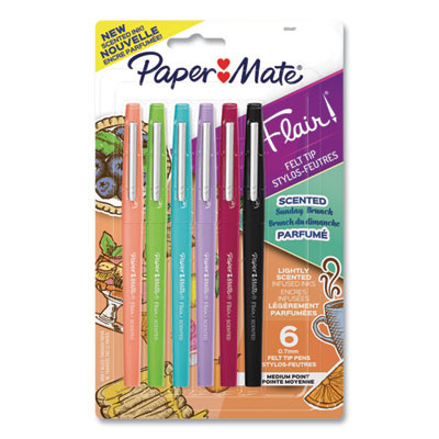 Flair Scented Felt Tip Porous Point Pen, Stick, Medium 0.7 Mm, Sunday Brunch Scents, Assorted Ink And Barrel Colors, 6/Pack