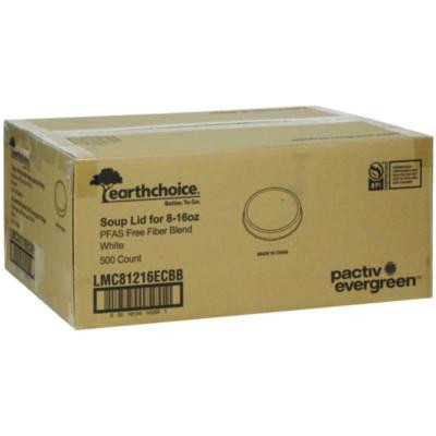 Earthchoice Pfas-Free Compostable Soup Cup Lid, For 8 Oz To 16 Oz Soup Cups, 4" Diameter, White, Sugarcane, 500/Carton