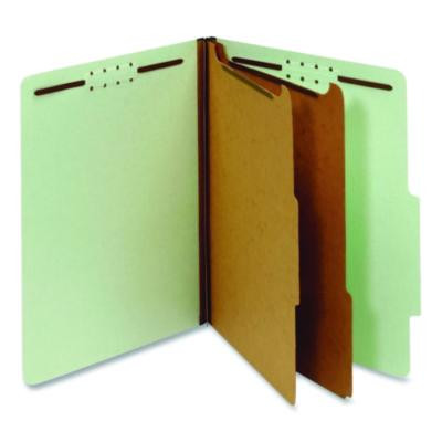 Reinforced Pressboard Classification Folders, 2/5 Tab, Expands 2.5", 2 Dividers, 6 Fasteners, Letter Size, Light Green, 10/Bx