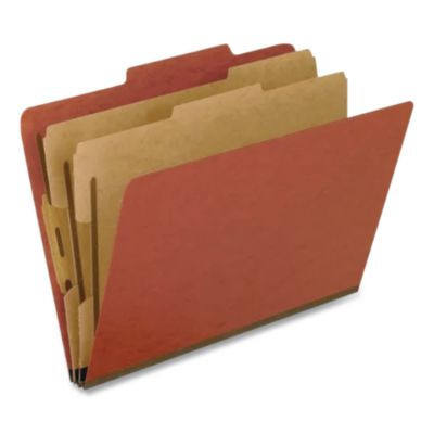 Reinforced Pressboard Classification Folders, 2/5-Cut Tab, Expands 2.5", 2 Dividers, 6 Fasteners, Legal Size, Red, 10/Box