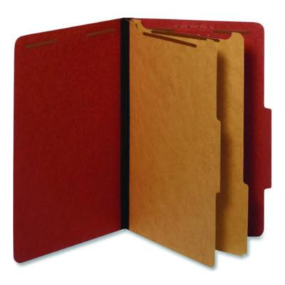 Reinforced Pressboard Classification Folders, 2/5-Cut Tab, Expands 2.5", 2 Dividers, 6 Fasteners, Legal Size, Red, 10/Box