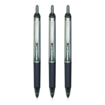 Precise V7Rt Rollerball Pen, Retractable, Fine 0.7 Mm, Black Ink, Black Barrel, 3/Pack