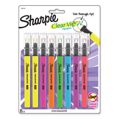 Clearview Pen-Style Highlighter, Assorted Ink Colors, Chisel Tip, Assorted Barrel Colors, 8/Pack