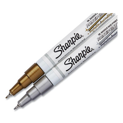 Permanent Paint Marker, Fine Bullet Tip, Assorted Metallic Colors, 2/Pack