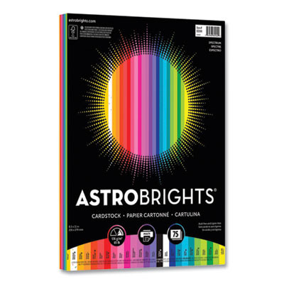 Color Cardstock, 65 Lb Cover Weight, 8.5 x 11, Assorted Spectrum Colors, 75/Pack