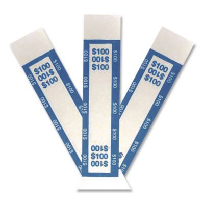 Currency Straps, Self-Adhesive, Ones, $100 Strap, Blue/White, 1,000/Pack