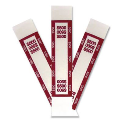 Currency Straps, Self-Adhesive, Fives, $500 Strap, Red/White, 1,000/Pack