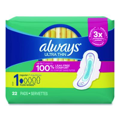 Ultra Thin Pads With Wings, Size 1, Regular Absorbency, 22 Pads/Pack, 12 Packs/Carton