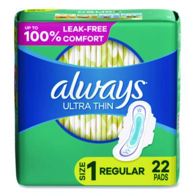 Ultra Thin Pads With Wings, Size 1, Regular Absorbency, 22 Pads/Pack, 12 Packs/Carton