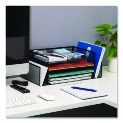 Metal Mesh Desktop Organizer Letter Tray, 6 Sections, Letter Size, 9.15 x 16.75 x 6, Black
