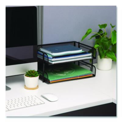Stackable Paper Desk Tray Organizer, Letter Size, 10 x 13.5 x 2.5, Black, 2/Pack