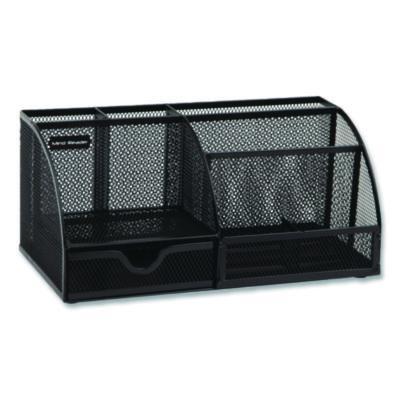 7-Compartment Metal Desk Organizer, 11 x 5.5 x 5, Black Metal Mesh