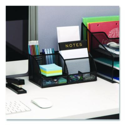 7-Compartment Metal Desk Organizer, 11 x 5.5 x 5, Black Metal Mesh
