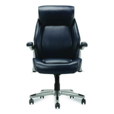 Meyer Bonded Leather Executive Chair, Supports Up To 275 Lb, 19" x 22.75", Navy Seat, Navy/Back, Silver Base