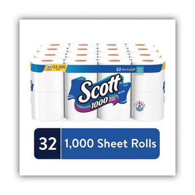 1000 Bathroom Tissue, Septic Safe, 1-Ply, White, 1,000 Sheets/Roll, 32 Rolls/Carton