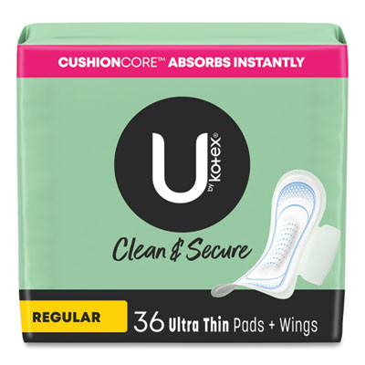 U By Kotex Security Ultrathin Pad With Wings, Regular Absorbency, Unscented, Regular, 36/Pack