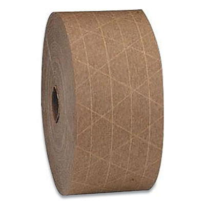Water-Activated Reinforced Carton Sealing Tape, 3" Core, 3" x 150 Yds, Natural Kraft, 10/Carton