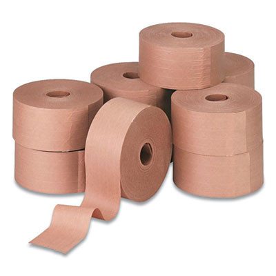 Water-Activated Reinforced Carton Sealing Tape, 3" Core, 3" x 150 Yds, Natural Kraft, 10/Carton