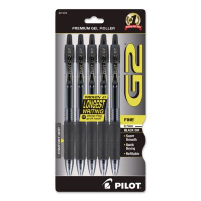 G2 Premium Gel Pen, Retractable, Fine 0.7 Mm, Black Ink, Smoke/Black Barrel, 5/Pack