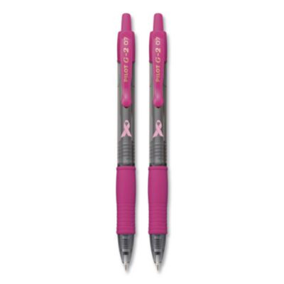 G2 Premium Breast Cancer Awareness Gel Pen, Retractable, Fine 0.7 Mm, Pink Ink, Smoke/Pink Barrel, 2/Pack