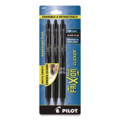 Frixion Ball Clicker Erasable Gel Pen, Retractable, Fine 0.7 Mm, Black Ink, Black Barrel, 3/Pack