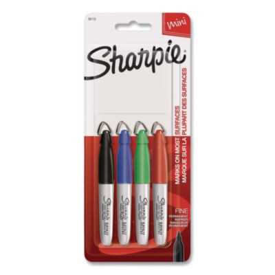Mini Permanent Marker, Fine Tip, Assorted Colors, 4/Pack